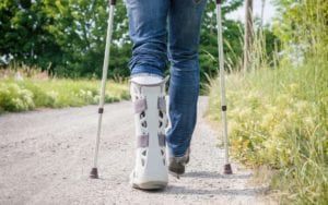 Leg in a Splint and crutches
